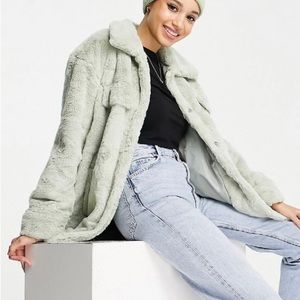 Pieces faux fur shacket in light green